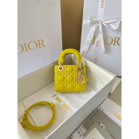Dior Lady Dior Micro Bag In Yellow Cannage Lambskin Dior Lady Dior Micro Bag In Yellow Cannage Lambskin