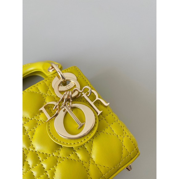Dior Lady Dior Micro Bag In Yellow Cannage Lambskin Dior Lady Dior Micro Bag In Yellow Cannage Lambskin