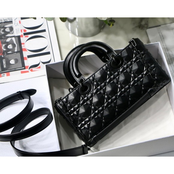 Dior Lady D-Joy Medium Bag In Black Calfskin with Diamond Motif Dior Lady D-Joy Medium Bag In Black Calfskin with Diamond Motif