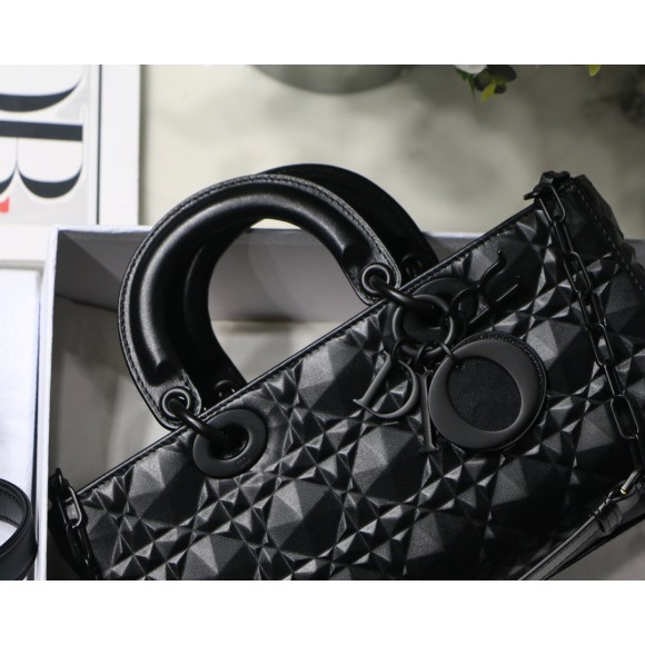 Dior Lady D-Joy Medium Bag In Black Calfskin with Diamond Motif Dior Lady D-Joy Medium Bag In Black Calfskin with Diamond Motif