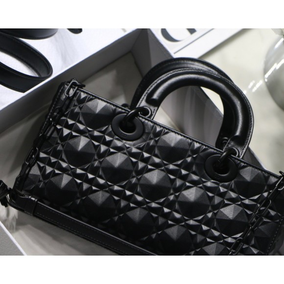Dior Lady D-Joy Medium Bag In Black Calfskin with Diamond Motif Dior Lady D-Joy Medium Bag In Black Calfskin with Diamond Motif
