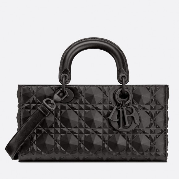 Dior Lady D-Joy Medium Bag In Black Calfskin with Diamond Motif Dior Lady D-Joy Medium Bag In Black Calfskin with Diamond Motif