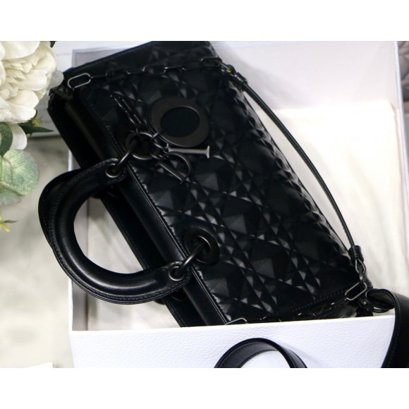 Dior Lady D-Joy Medium Bag In Black Calfskin with Diamond Motif Dior Lady D-Joy Medium Bag In Black Calfskin with Diamond Motif