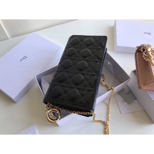 Dior Lady Dior Chain Pouch In Black Patent Cannage Calfskin Dior Lady Dior Chain Pouch In Black Patent Cannage Calfskin