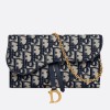 Dior Saddle Chain Wallet In Blue Oblique Jacquard