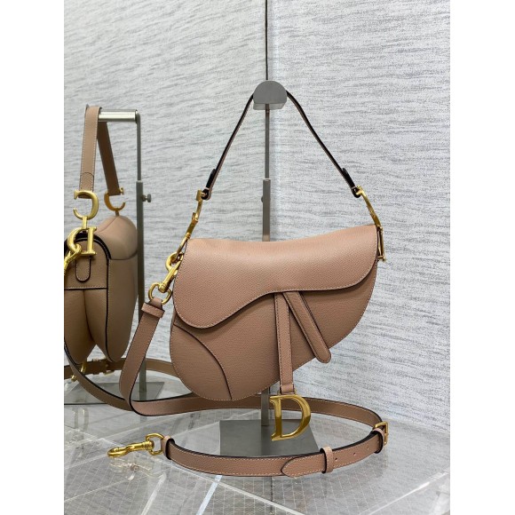 Dior Saddle Bag with Strap in Blush Grained Calfskin Dior Saddle Bag with Strap in Blush Grained Calfskin