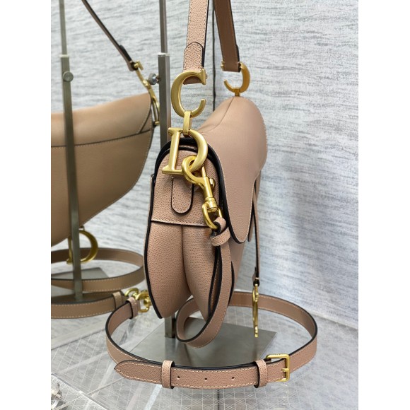 Dior Saddle Bag with Strap in Blush Grained Calfskin Dior Saddle Bag with Strap in Blush Grained Calfskin