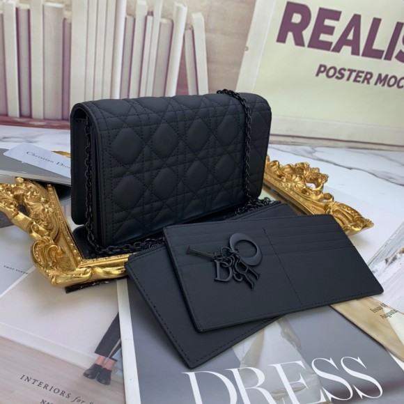 Dior Lady Dior Chain Pouch In Black Ultramatte Calfskin Dior Lady Dior Chain Pouch In Black Ultramatte Calfskin