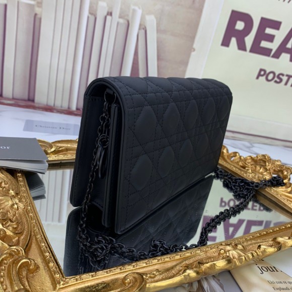 Dior Lady Dior Chain Pouch In Black Ultramatte Calfskin Dior Lady Dior Chain Pouch In Black Ultramatte Calfskin