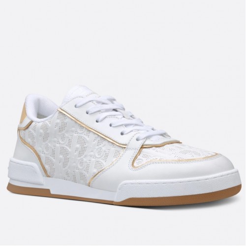 Dior One Sneakers in White and Gold Oblique Perforated Calfskin Dior One Sneakers in White and Gold Oblique Perforated Calfskin