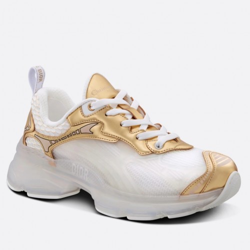 Dior Vibe Sneakers In White Mesh and Gold Leather Dior Vibe Sneakers In White Mesh and Gold Leather