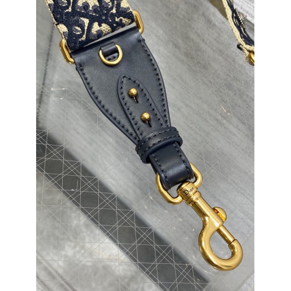 Dior Shoulder Strap with Ring in Blue Oblique Embroidery with Medallions Dior Shoulder Strap with Ring in Blue Oblique Embroidery with Medallions