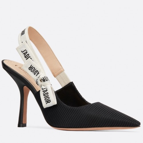 Dior J'Adior Slingback Pumps 100mm In Black Technical Fabric Dior J'Adior Slingback Pumps 100mm In Black Technical Fabric