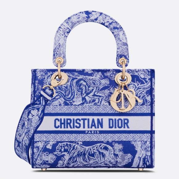 Dior Lady D-Lite Medium Bag In Fluorescent Blue Toile de Jouy Reverse Embroidery Dior Lady D-Lite Medium Bag In Fluorescent Blue Toile de Jouy Reverse Embroidery