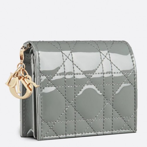 Dior Mini Lady Dior Wallet In Grey Patent Calfskin Dior Mini Lady Dior Wallet In Grey Patent Calfskin