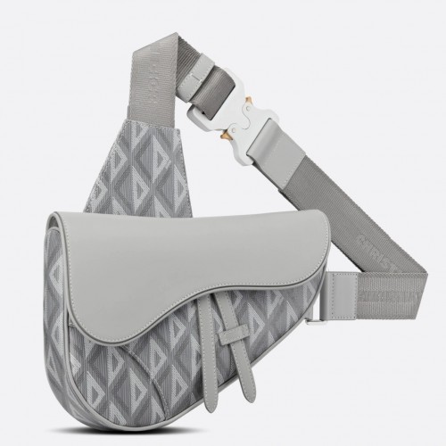 Dior Men's Saddle Bag In Gray CD Diamond Canvas Dior Men's Saddle Bag In Gray CD Diamond Canvas