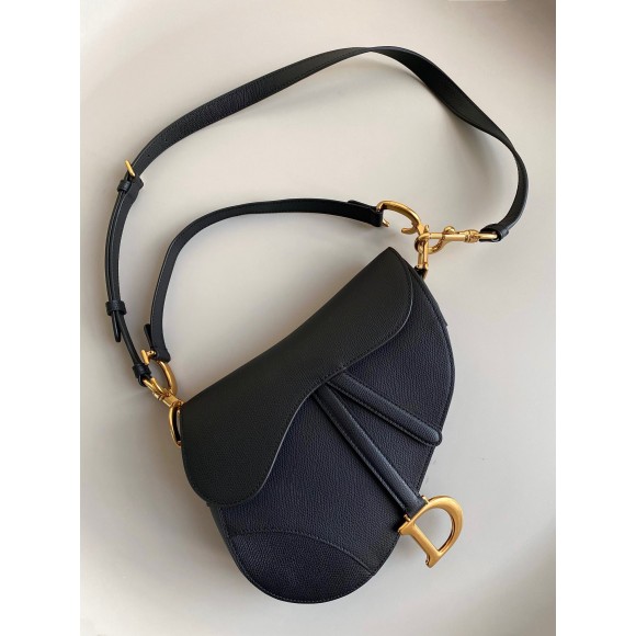 Dior Saddle Bag with Strap in Black Grained Calfskin Dior Saddle Bag with Strap in Black Grained Calfskin
