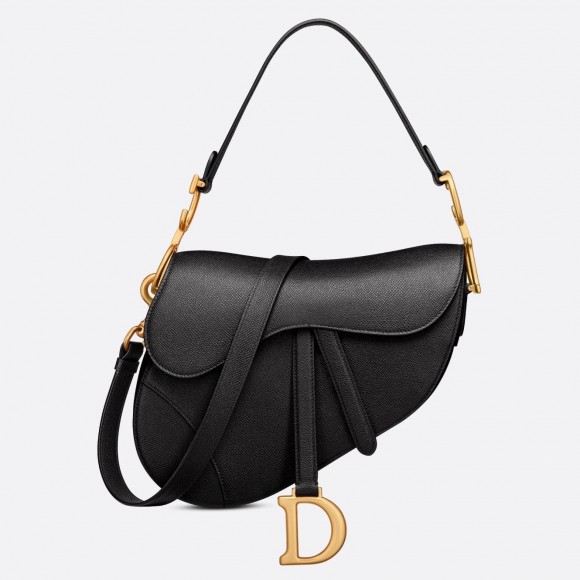 Dior Saddle Bag with Strap in Black Grained Calfskin Dior Saddle Bag with Strap in Black Grained Calfskin