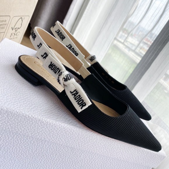 Dior J'Adior Slingback Ballerina Flats In Black Technical Canvas Dior J'Adior Slingback Ballerina Flats In Black Technical Canvas