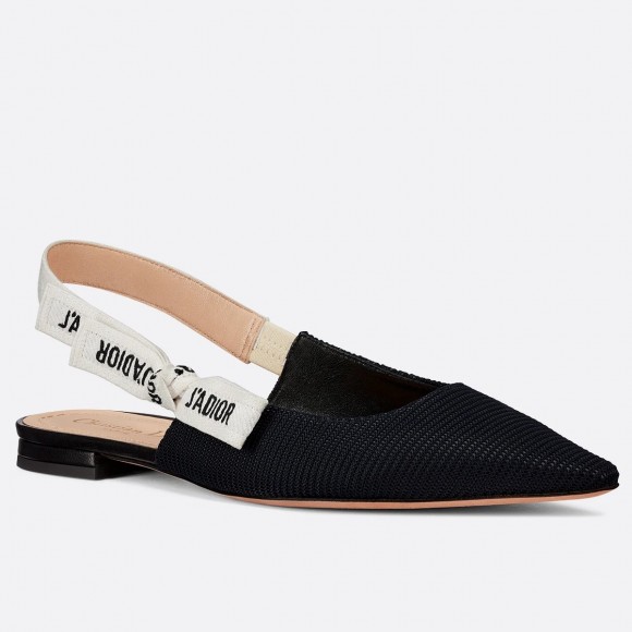 Dior J'Adior Slingback Ballerina Flats In Black Technical Canvas Dior J'Adior Slingback Ballerina Flats In Black Technical Canvas