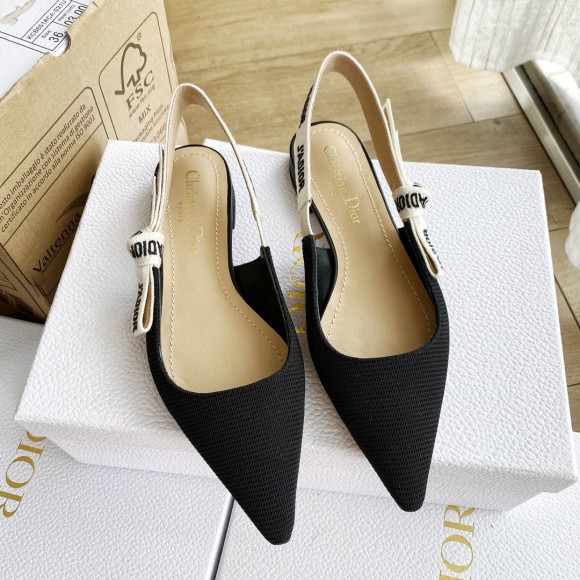 Dior J'Adior Slingback Ballerina Flats In Black Technical Canvas Dior J'Adior Slingback Ballerina Flats In Black Technical Canvas