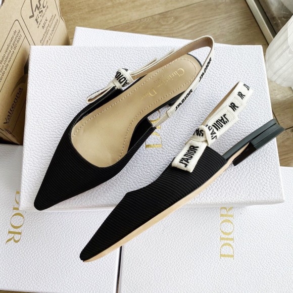 Dior J'Adior Slingback Ballerina Flats In Black Technical Canvas Dior J'Adior Slingback Ballerina Flats In Black Technical Canvas
