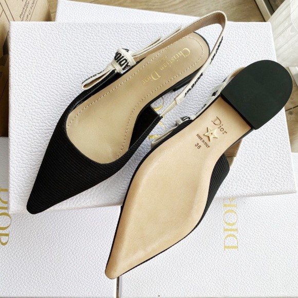 Dior J'Adior Slingback Ballerina Flats In Black Technical Canvas Dior J'Adior Slingback Ballerina Flats In Black Technical Canvas