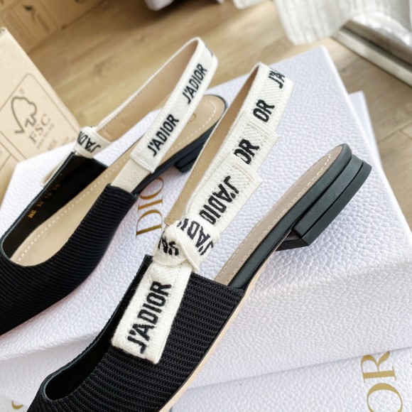 Dior J'Adior Slingback Ballerina Flats In Black Technical Canvas Dior J'Adior Slingback Ballerina Flats In Black Technical Canvas