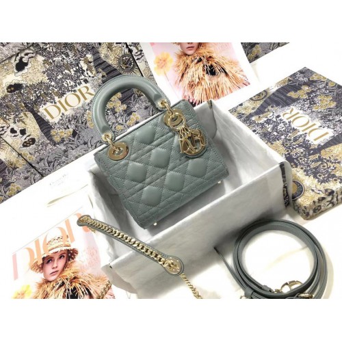 Dior Lady Dior Mini Bag with Chain in Grey Cannage Lambskin Dior Lady Dior Mini Bag with Chain in Grey Cannage Lambskin