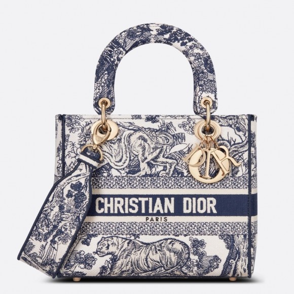 Dior Lady D-Lite Medium Bag In Blue Toile de Jouy Embroidery Dior Lady D-Lite Medium Bag In Blue Toile de Jouy Embroidery
