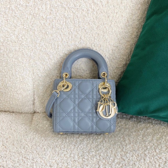 Dior Lady Dior Micro Bag In Blue Cannage Lambskin Dior Lady Dior Micro Bag In Blue Cannage Lambskin