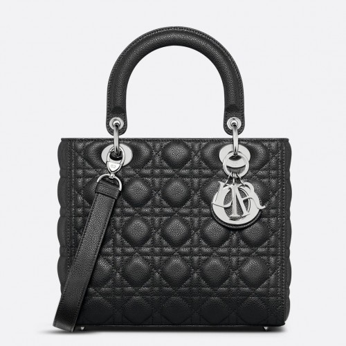 Dior Lady Dior Medium Bag in Black Grained Calfskin Dior Lady Dior Medium Bag in Black Grained Calfskin