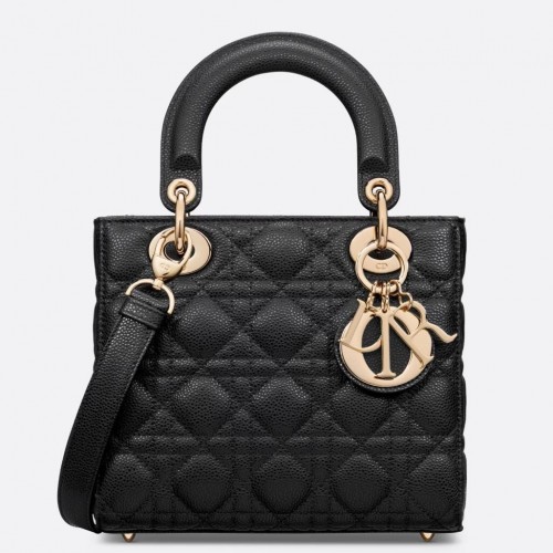 Dior Small Lady Dior Bag in Black Grained Cannage Calfskin Dior Small Lady Dior Bag in Black Grained Cannage Calfskin