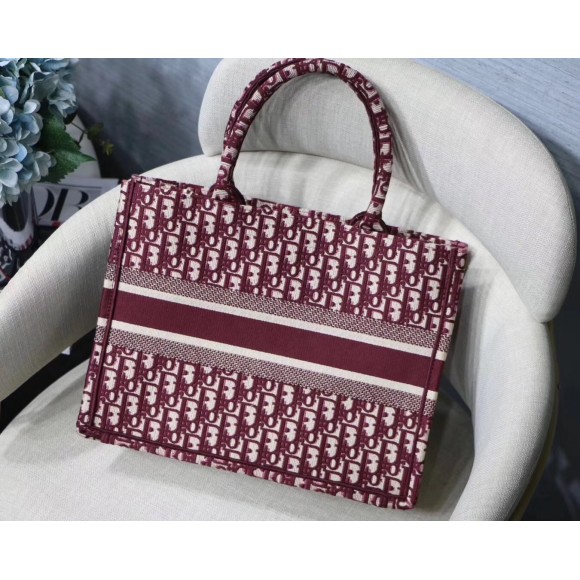 Dior Medium Book Tote Bag In Bordeaux Dior Oblique Embroidery Dior Medium Book Tote Bag In Bordeaux Dior Oblique Embroidery