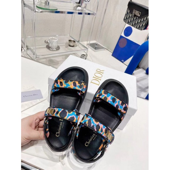 Dior DiorAct Sandals In Blue Multicolor Mizza Printed Silk Dior DiorAct Sandals In Blue Multicolor Mizza Printed Silk