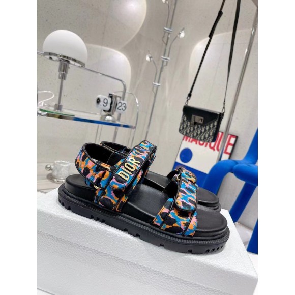Dior DiorAct Sandals In Blue Multicolor Mizza Printed Silk Dior DiorAct Sandals In Blue Multicolor Mizza Printed Silk