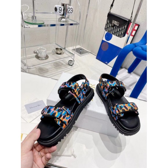 Dior DiorAct Sandals In Blue Multicolor Mizza Printed Silk Dior DiorAct Sandals In Blue Multicolor Mizza Printed Silk