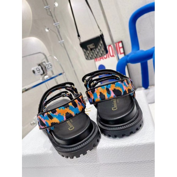 Dior DiorAct Sandals In Blue Multicolor Mizza Printed Silk Dior DiorAct Sandals In Blue Multicolor Mizza Printed Silk