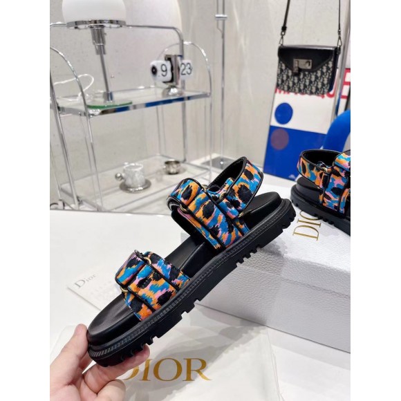 Dior DiorAct Sandals In Blue Multicolor Mizza Printed Silk Dior DiorAct Sandals In Blue Multicolor Mizza Printed Silk