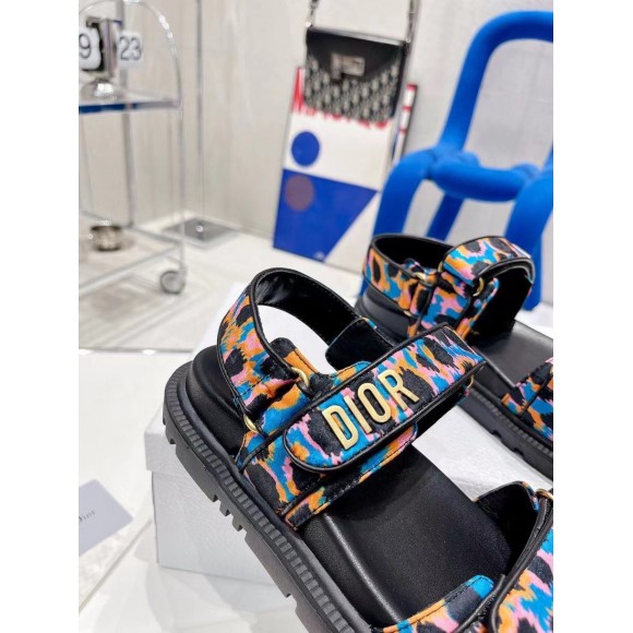 Dior DiorAct Sandals In Blue Multicolor Mizza Printed Silk Dior DiorAct Sandals In Blue Multicolor Mizza Printed Silk