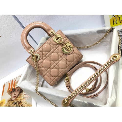 Dior Lady Dior Mini Chain Bag with Chain in Nude Patent Calfskin Dior Lady Dior Mini Chain Bag with Chain in Nude Patent Calfskin