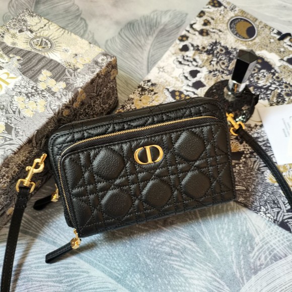 Dior Caro Double Pouch In Black Cannage Calfskin Dior Caro Double Pouch In Black Cannage Calfskin