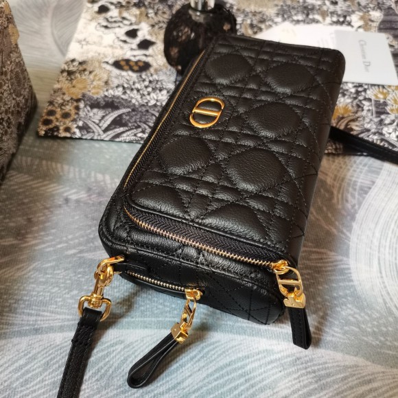 Dior Caro Double Pouch In Black Cannage Calfskin Dior Caro Double Pouch In Black Cannage Calfskin