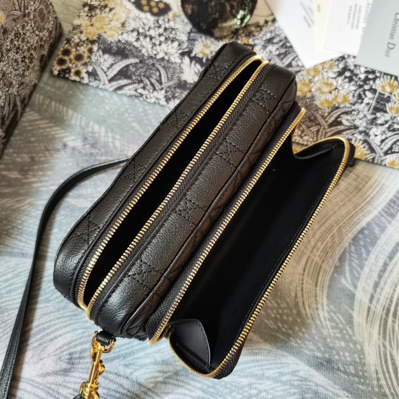 Dior Caro Double Pouch In Black Cannage Calfskin Dior Caro Double Pouch In Black Cannage Calfskin