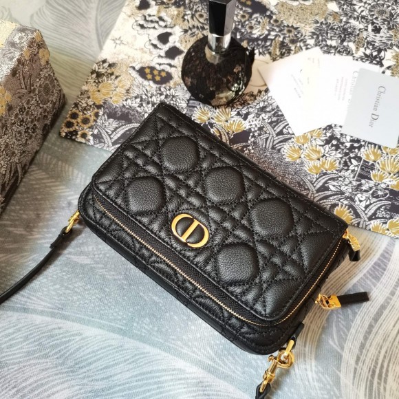 Dior Caro Double Pouch In Black Cannage Calfskin Dior Caro Double Pouch In Black Cannage Calfskin