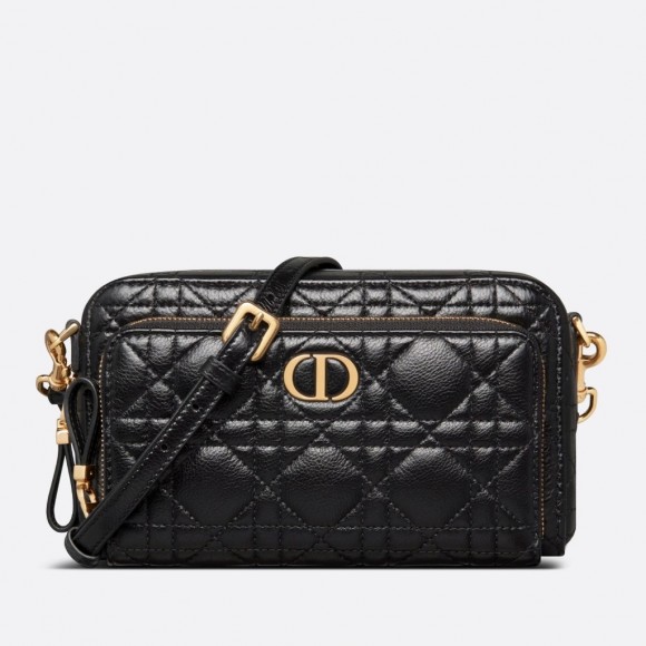 Dior Caro Double Pouch In Black Cannage Calfskin Dior Caro Double Pouch In Black Cannage Calfskin