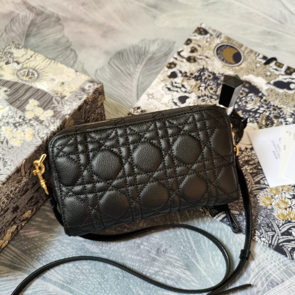 Dior Caro Double Pouch In Black Cannage Calfskin Dior Caro Double Pouch In Black Cannage Calfskin