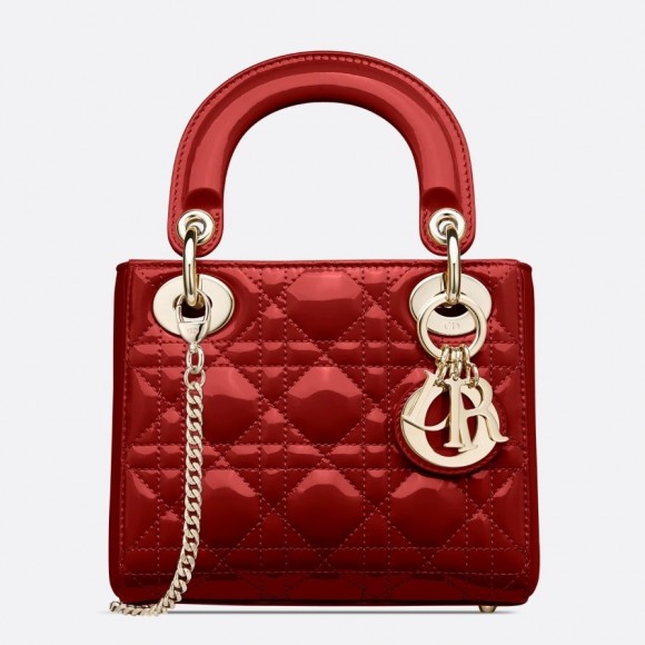 Dior Lady Dior Mini Chain Bag with Chain in Red Patent Calfskin Dior Lady Dior Mini Chain Bag with Chain in Red Patent Calfskin