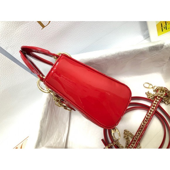 Dior Lady Dior Mini Chain Bag with Chain in Red Patent Calfskin Dior Lady Dior Mini Chain Bag with Chain in Red Patent Calfskin