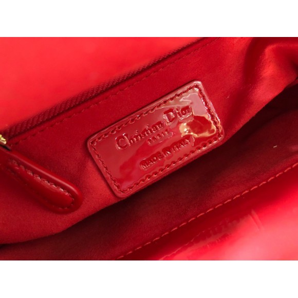 Dior Lady Dior Mini Chain Bag with Chain in Red Patent Calfskin Dior Lady Dior Mini Chain Bag with Chain in Red Patent Calfskin
